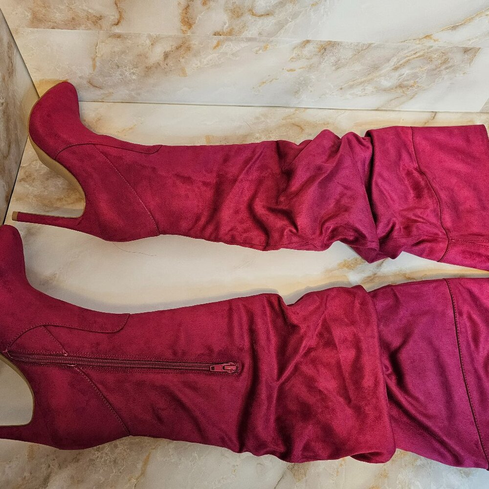BCBGeneration Himani Slouch Tall Boot, Viva Pink Microsuede, Size 7, NWOT - Picture 2 of 5